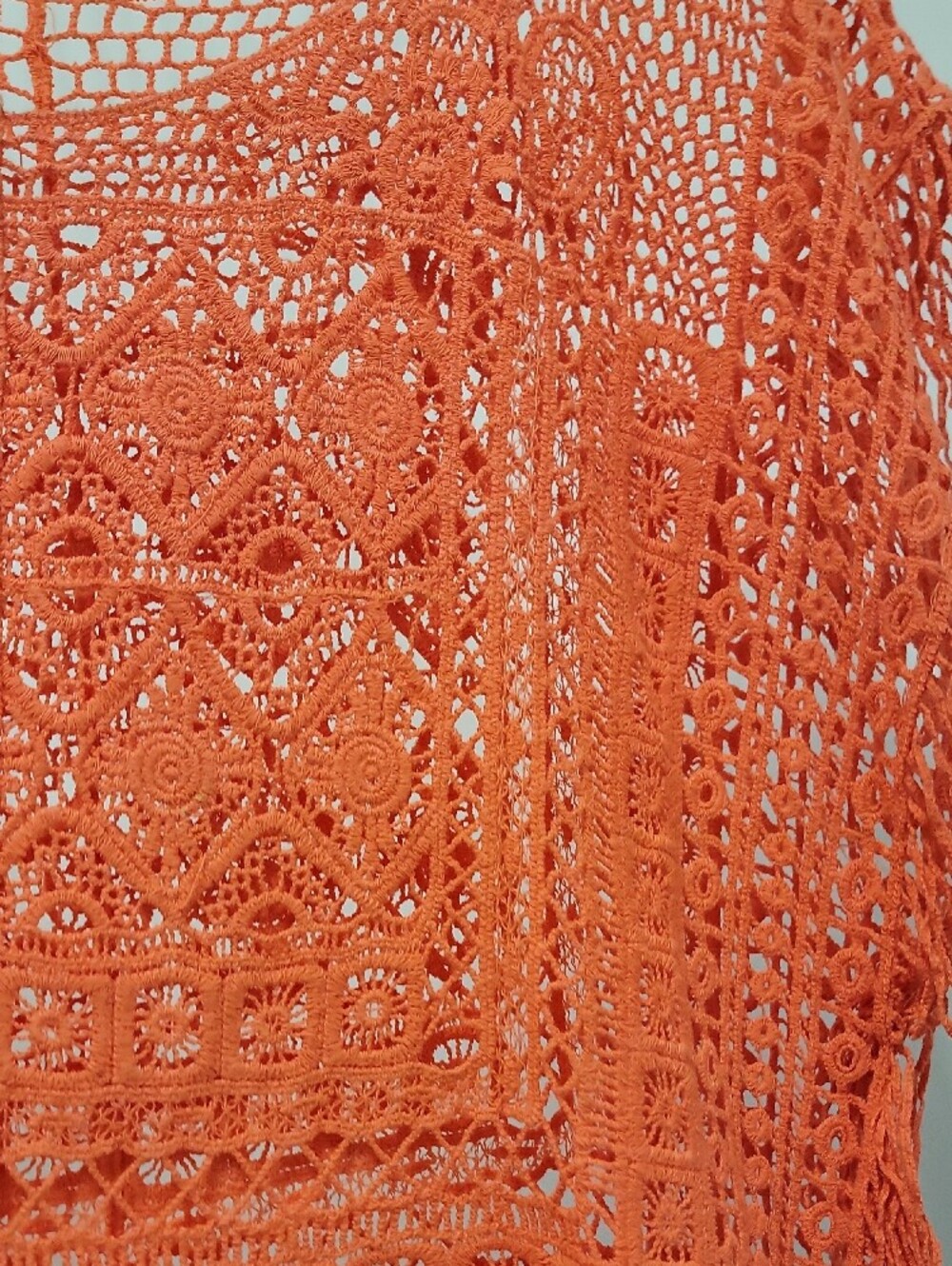 Crocheted Fringe Cover-Up Top in Coral Large/extra Large. Very Cute! - Picture 9 of 10